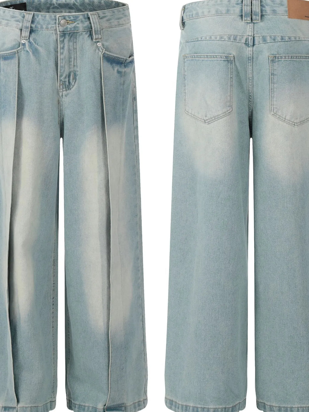 Men's Wash Pleated Wide Leg Jeans