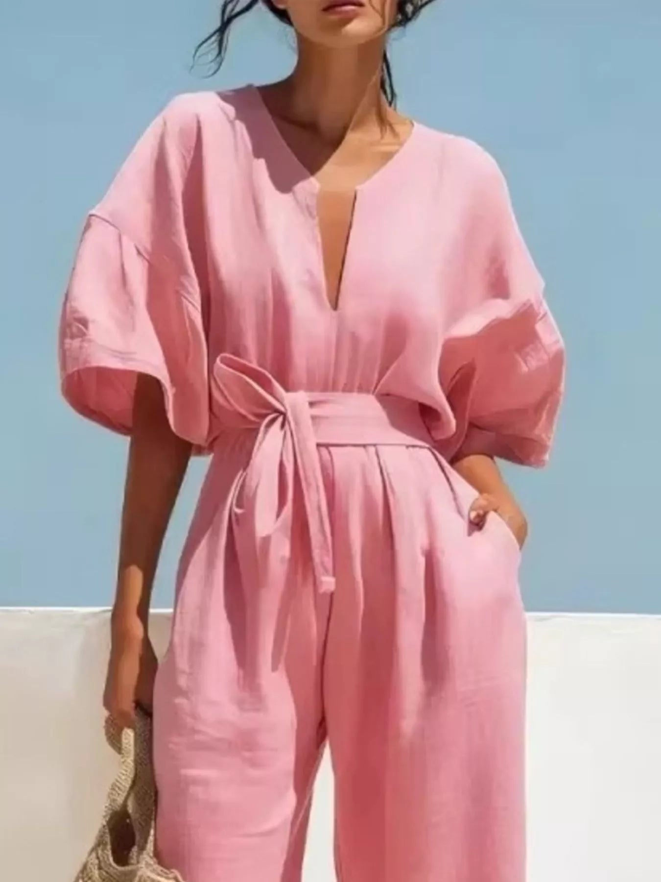 Tie Waist Wide Leg Jumpsuit