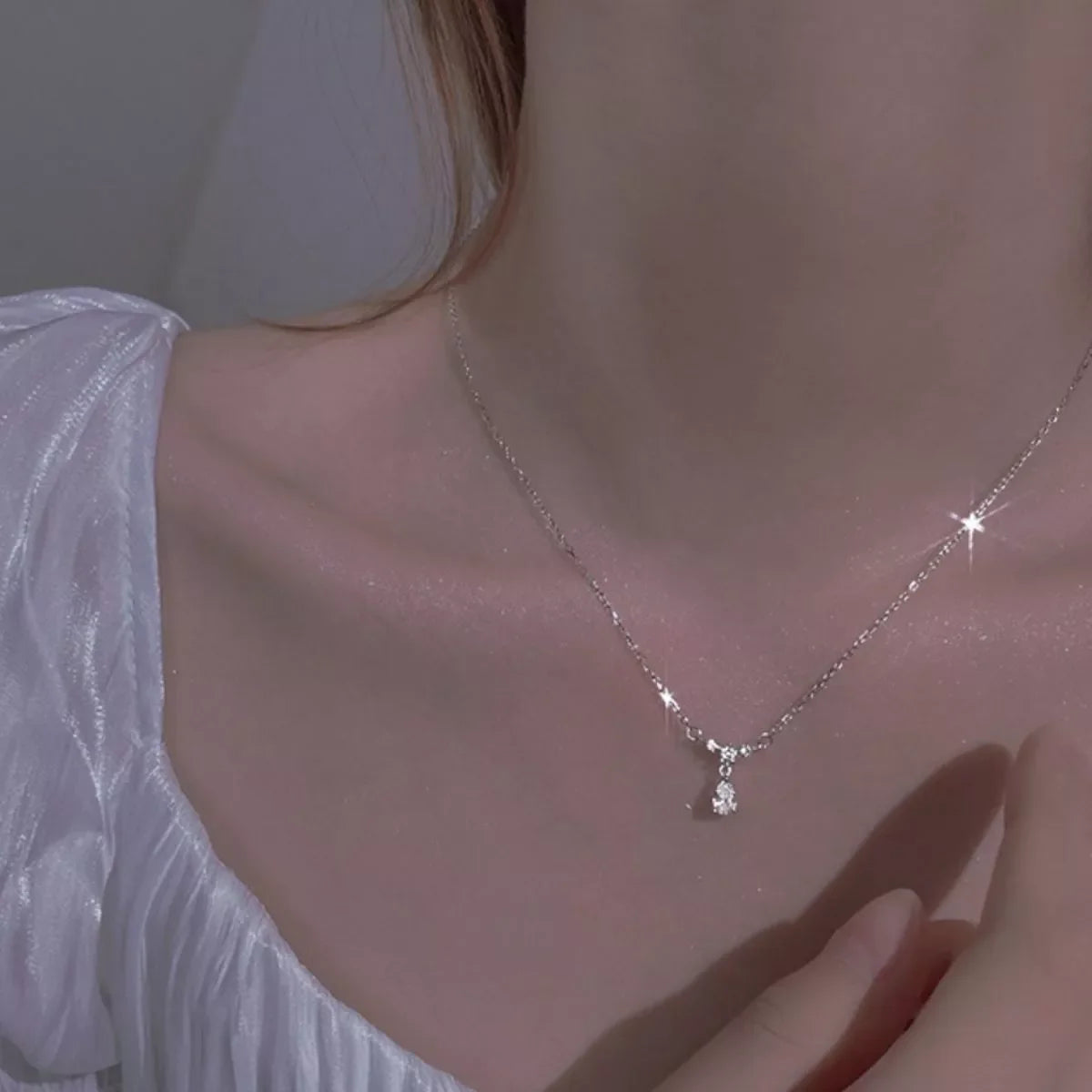 925 Sterling Silver Zircon Teardrop Necklace