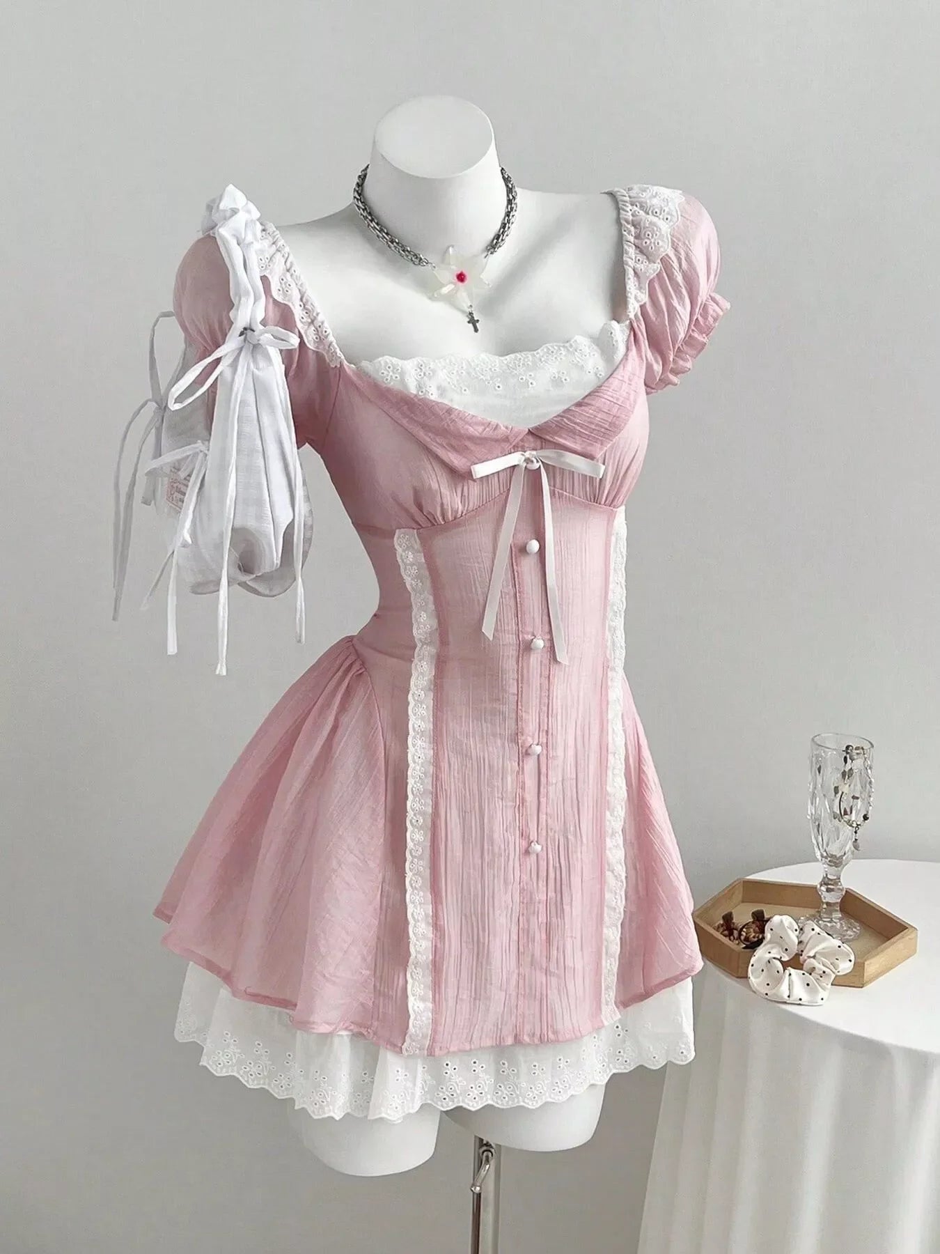 Lace Detail Cap Sleeve Dress