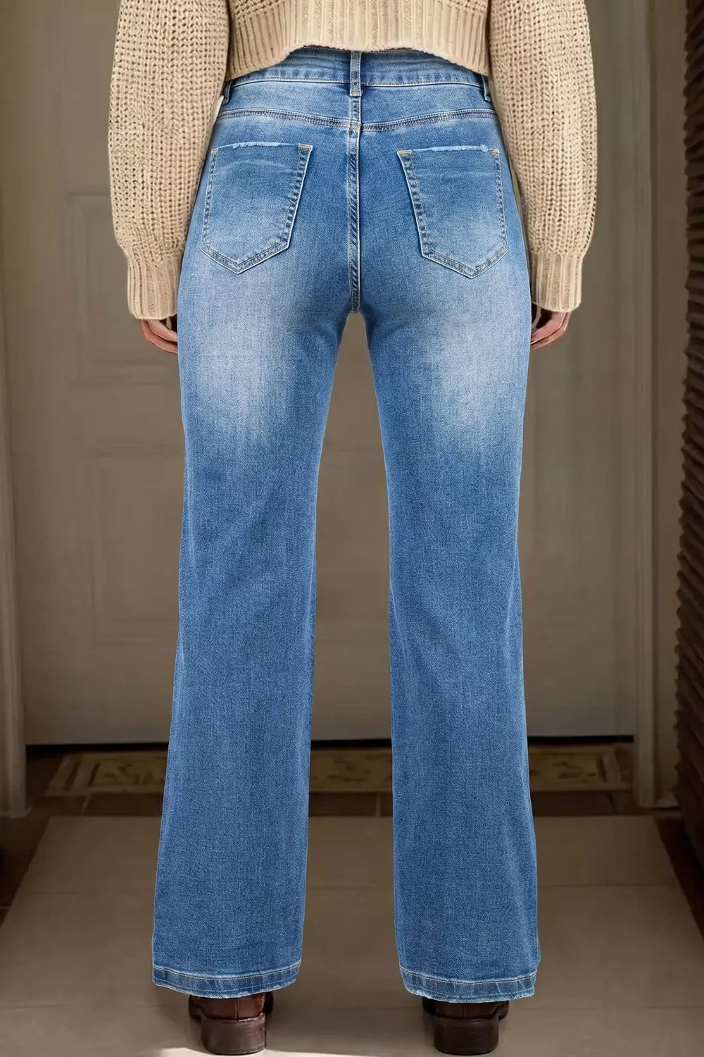 Acid Washed Straight Leg Full Length Casual Jeans