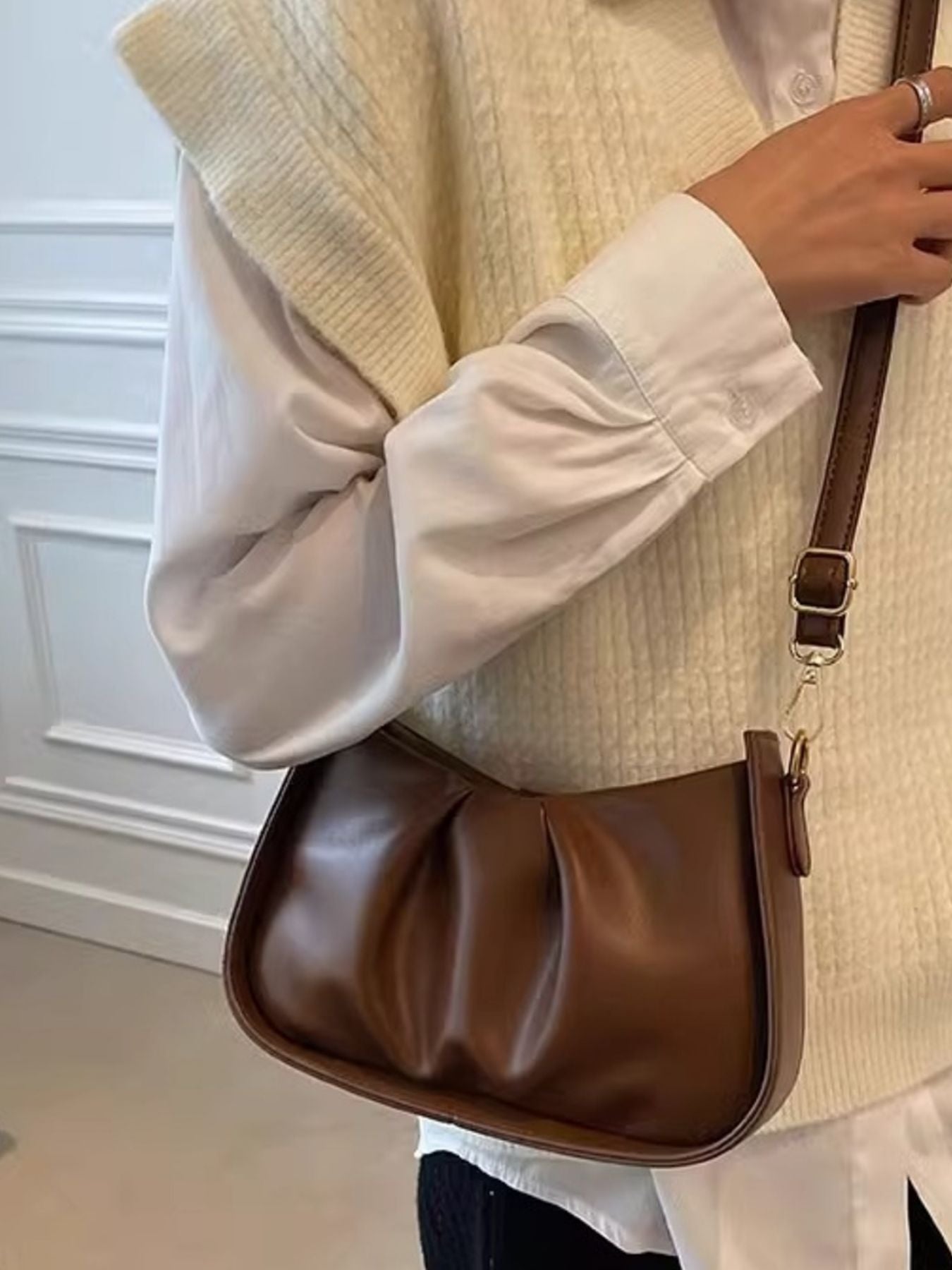 Ruched Braided Strap Crossbody Bag