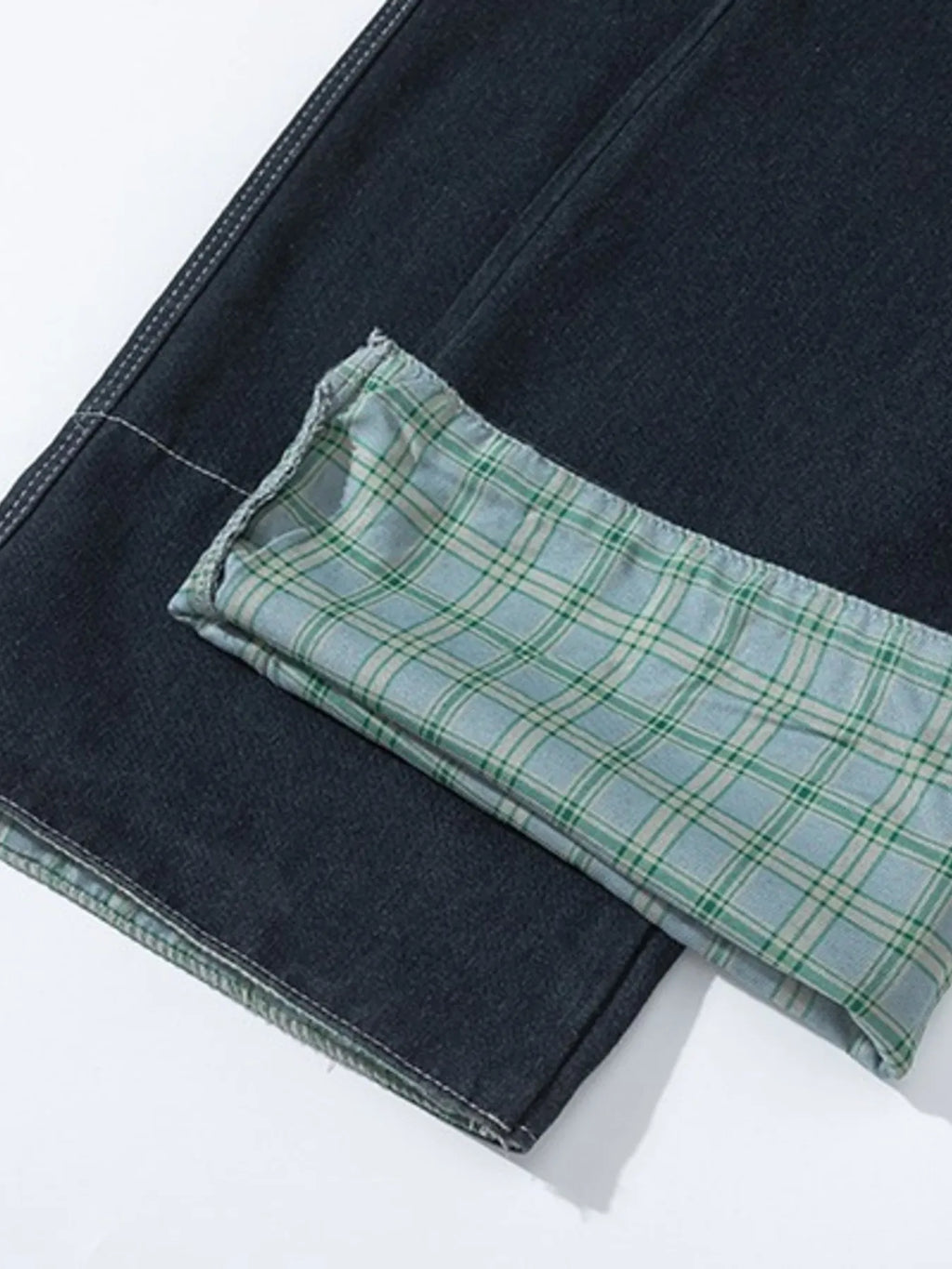 Men's Plaid Pocket Wide Leg Jeans