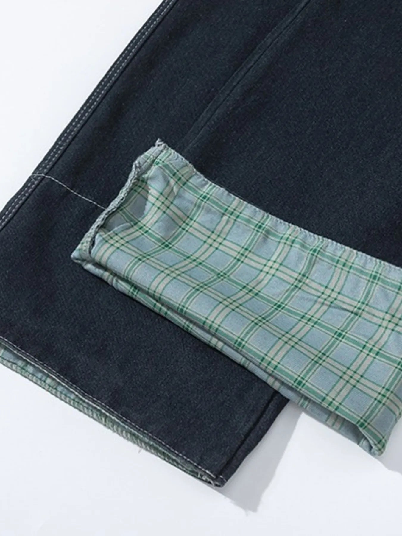 Men's Plaid Pocket Wide Leg Jeans