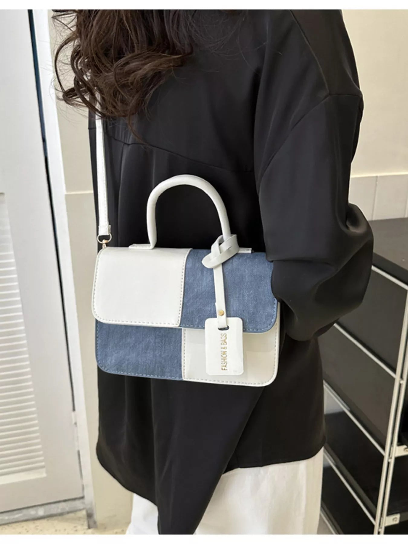 Two-Tone PU Leather Crossbody Bag
