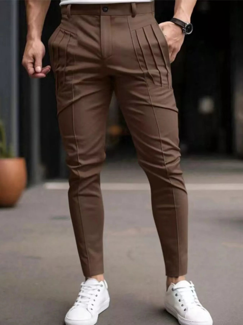 Men's Full Size Pleated Slim Fit Casual Pants Plus Size