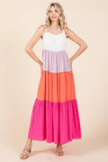 Mittoshop Color Block Tiered Pull-On Maxi Dress