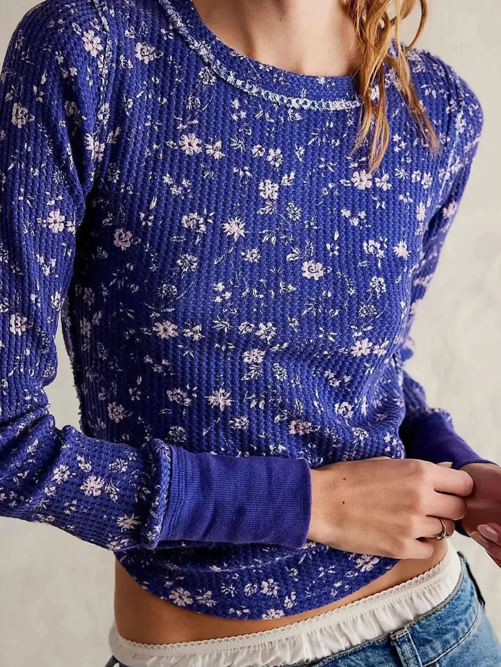 Floral Print Waffle Knit Top