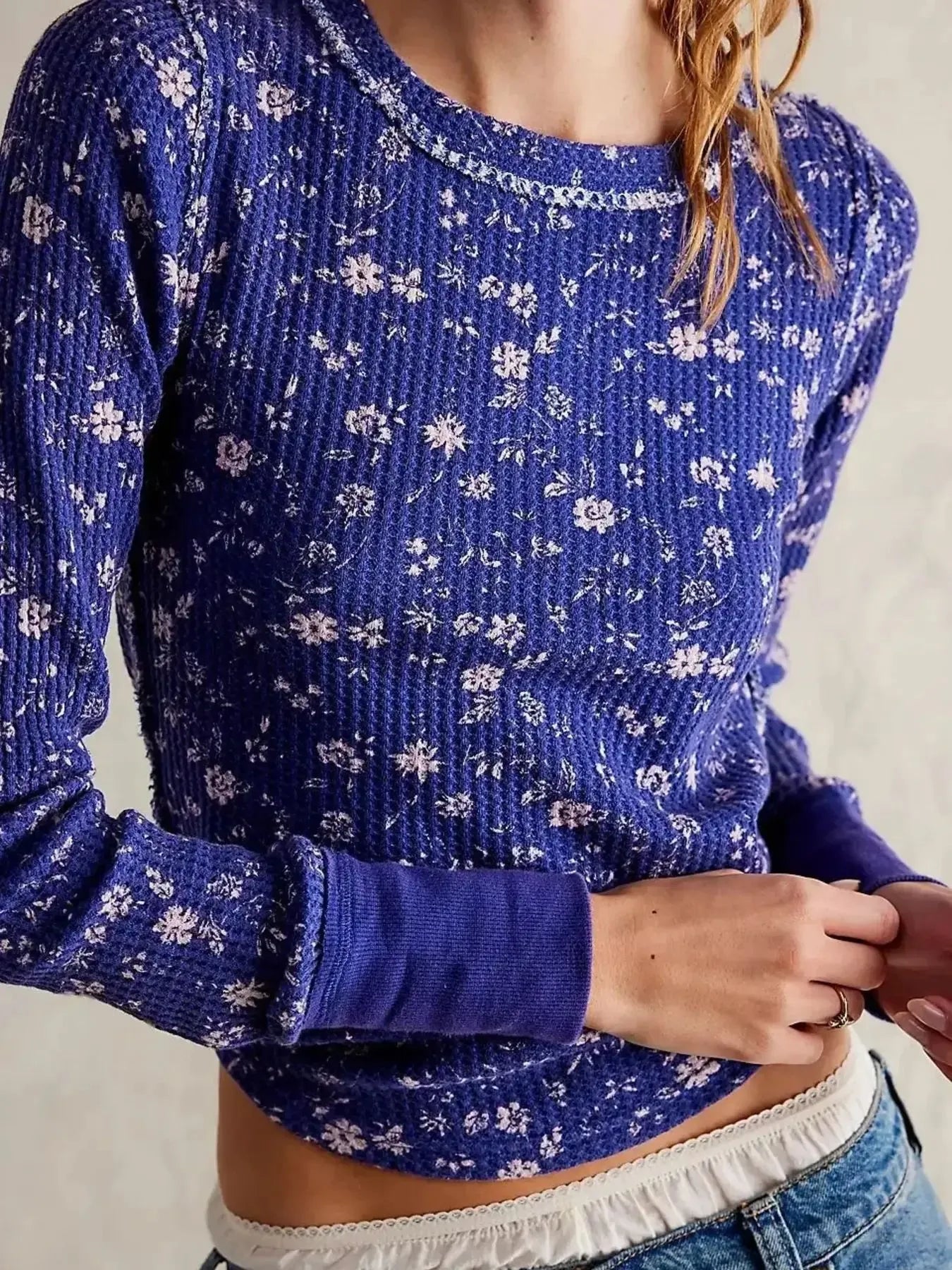 Floral Print Waffle Knit Top