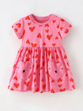 Children's Heart Print Pocket Detail Casual Dress