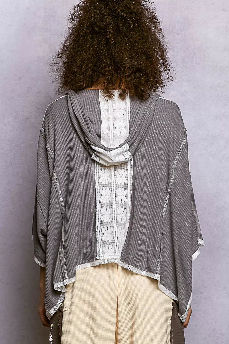 POL Short Sleeve Hoodie Top with Lace Detail