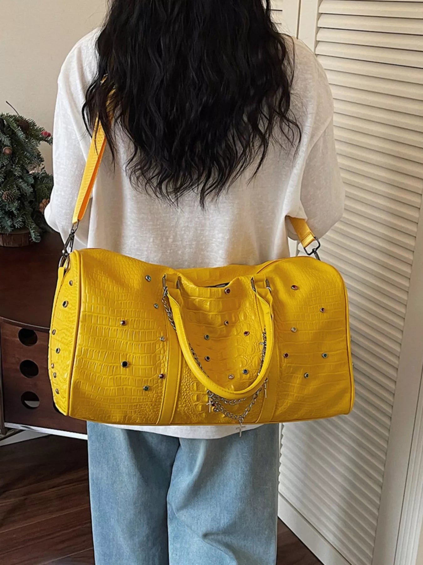 Studded Leather Duffel Bag