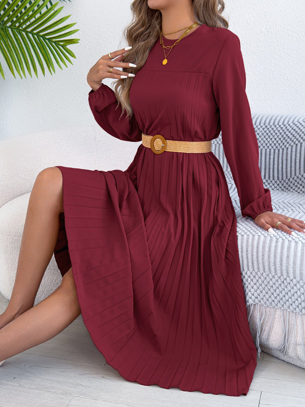Pleated A-Line Midi Dress