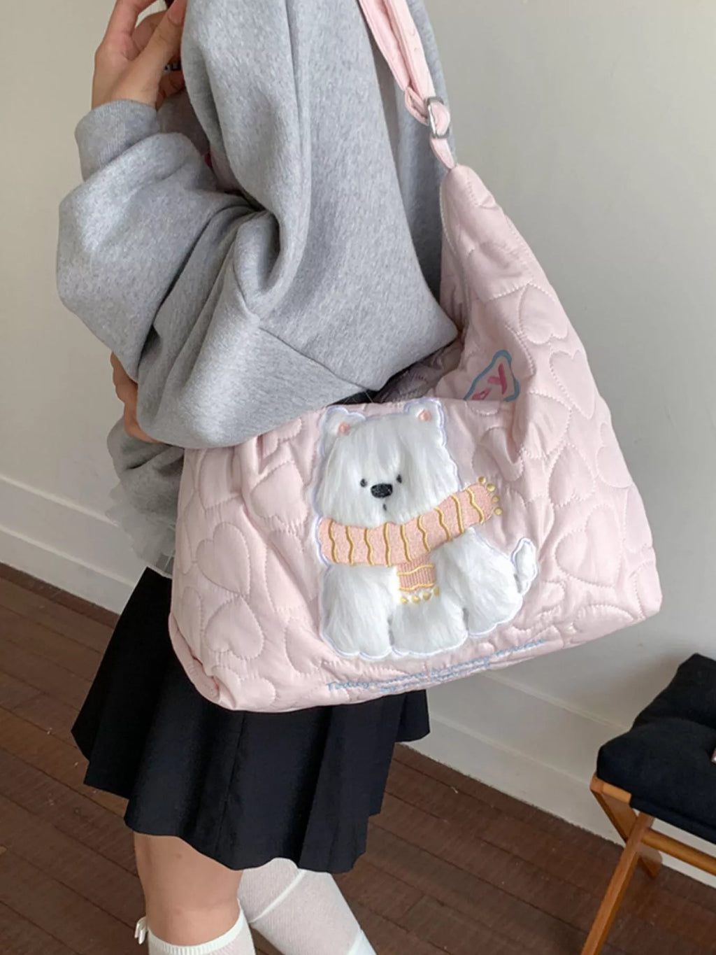 Cute Bear Applique Crossbody Bag