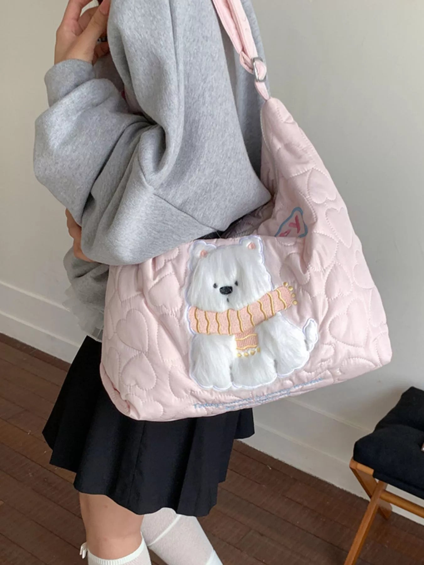 Cute Bear Applique Crossbody Bag