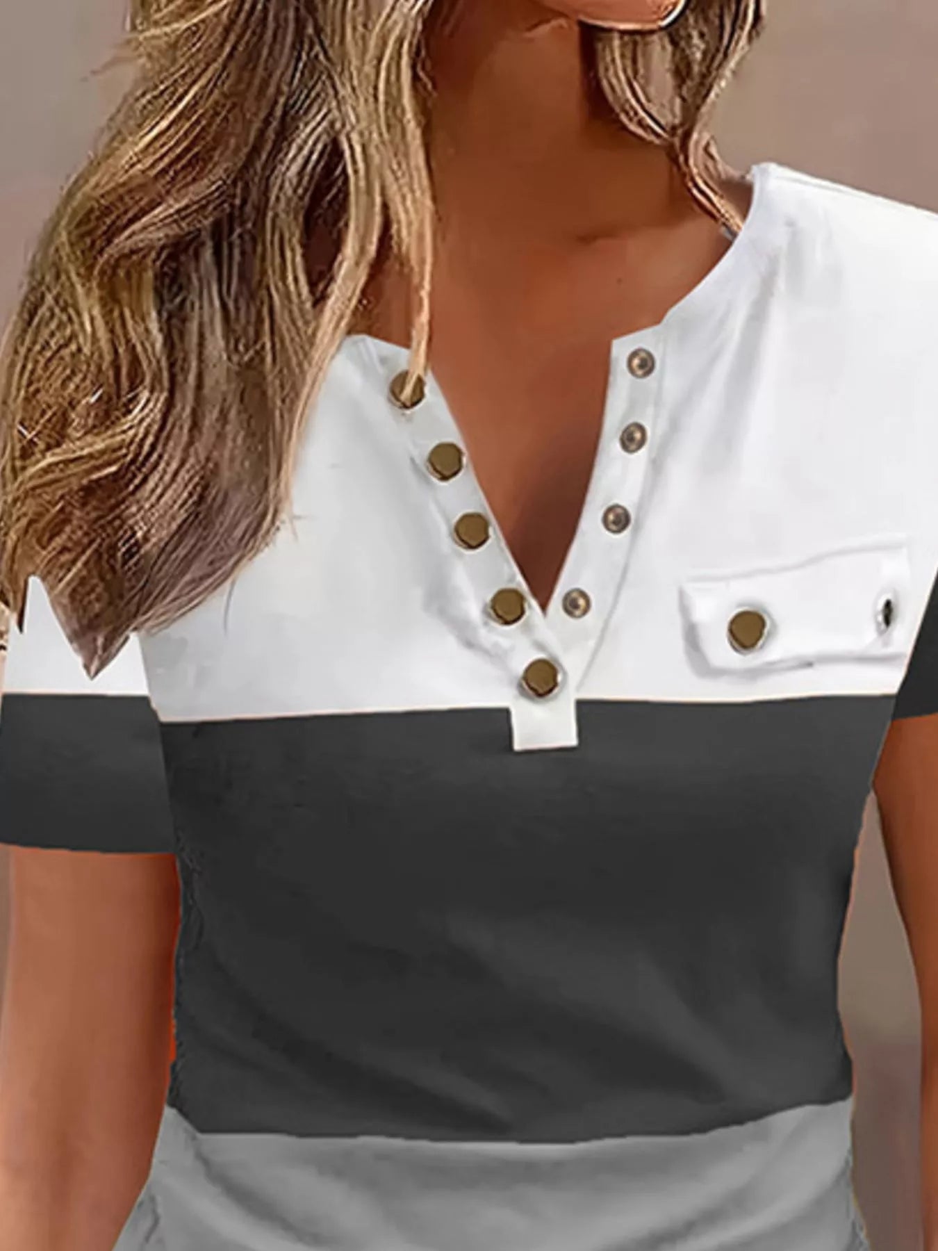 Color Block Short Sleeve Casual T-Shirt