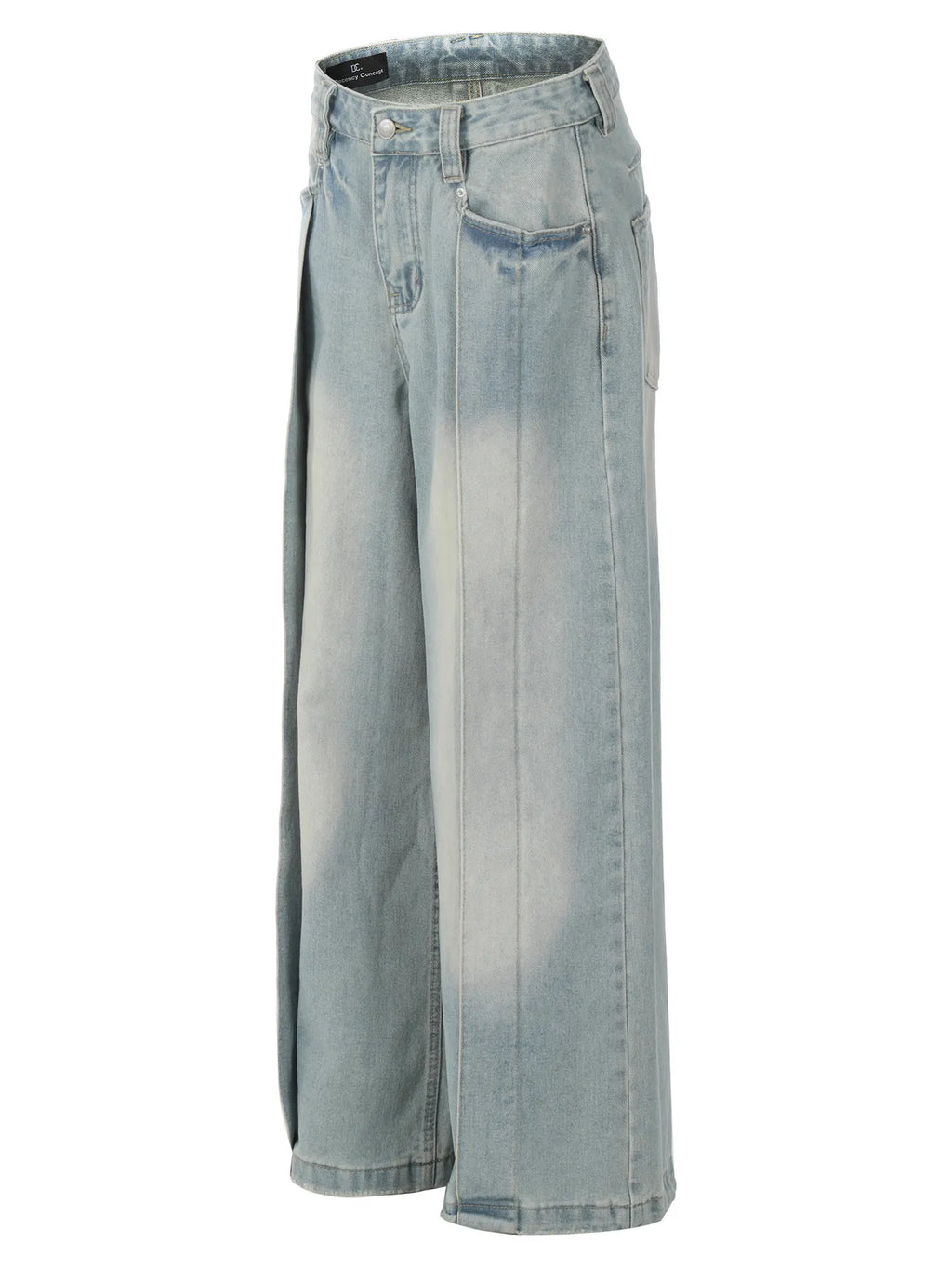 Men's Wash Pleated Wide Leg Jeans