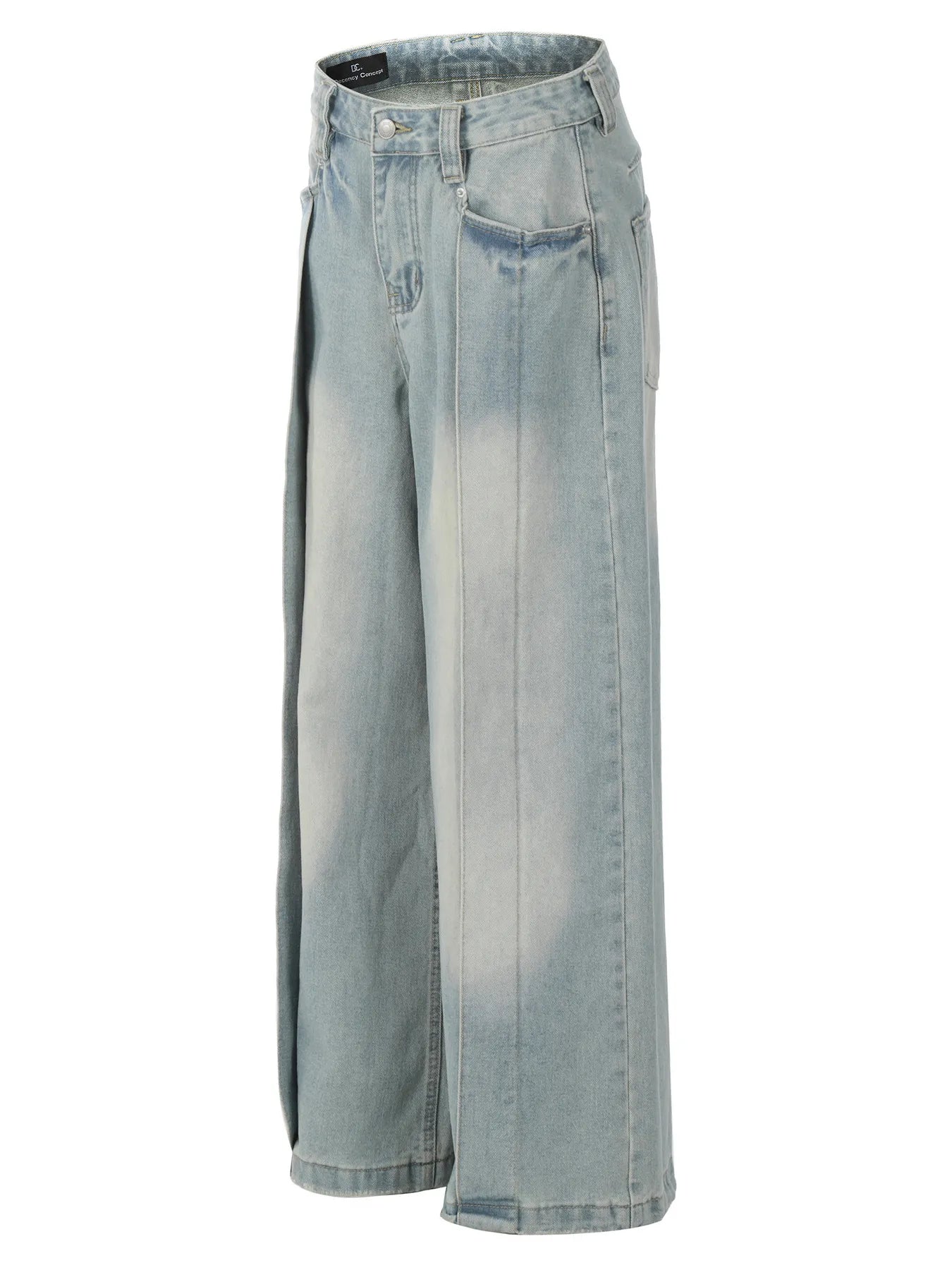 Men's Wash Pleated Wide Leg Jeans