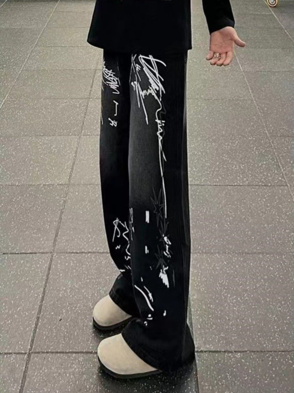Men's Full Size Graffiti Print Wide Leg Jeans Plus Size