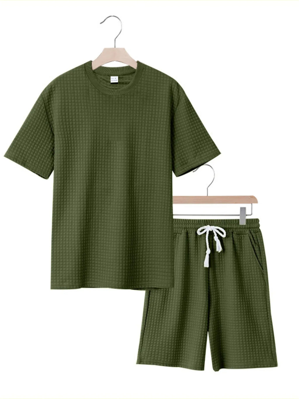 Men's Full Size Textured Round Neck Top and Shorts Set Plus SIze
