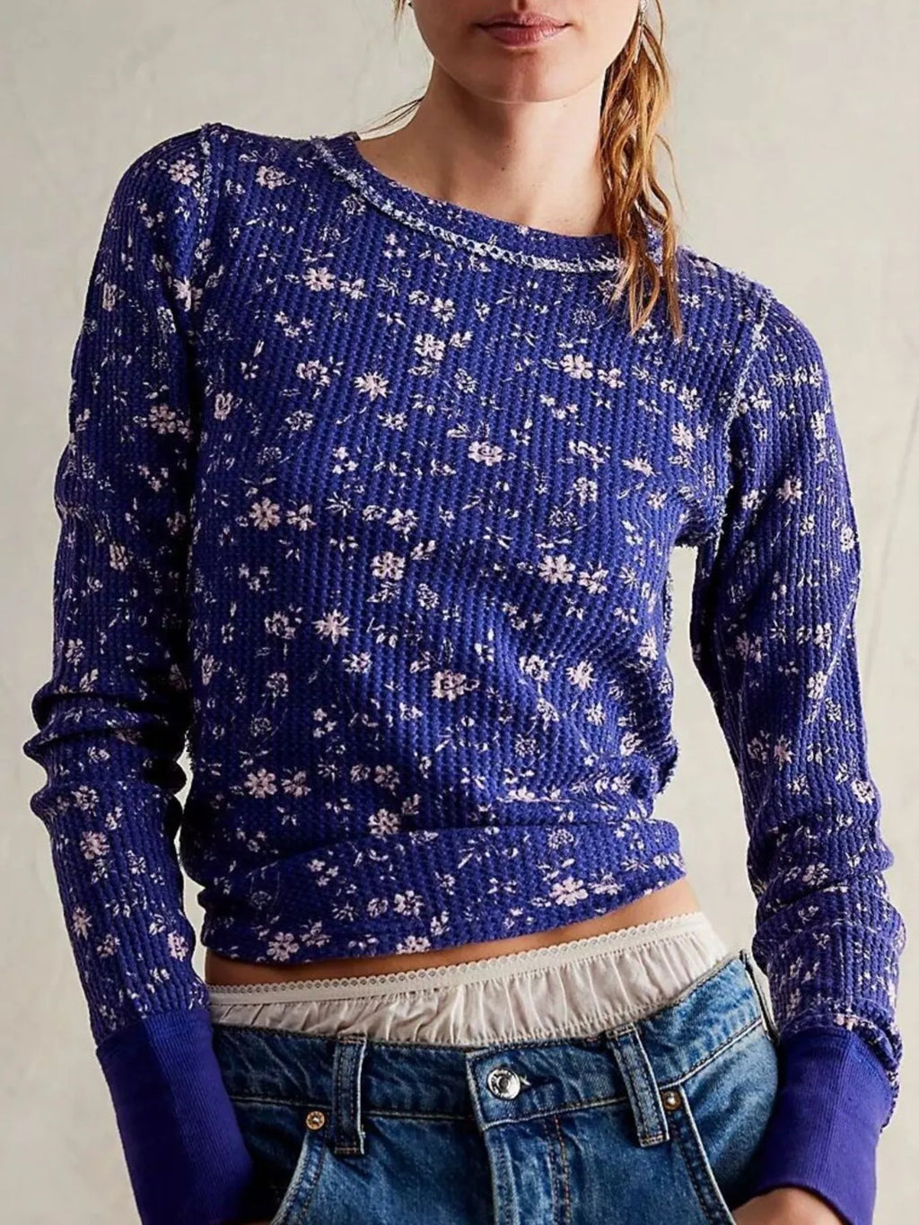 Floral Print Waffle Knit Top
