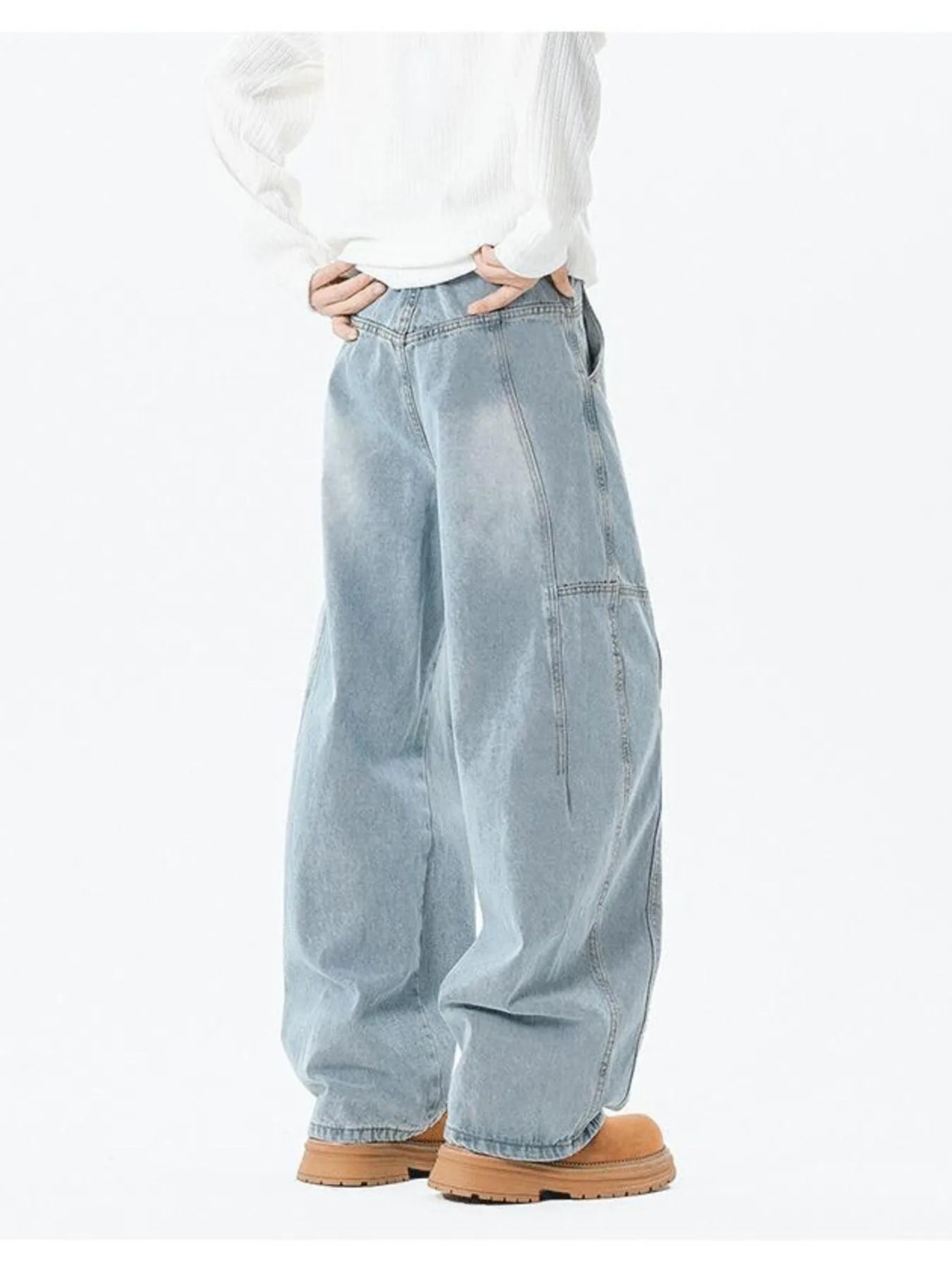 Men's Full Size Wash Wide Leg Jeans Plus Size