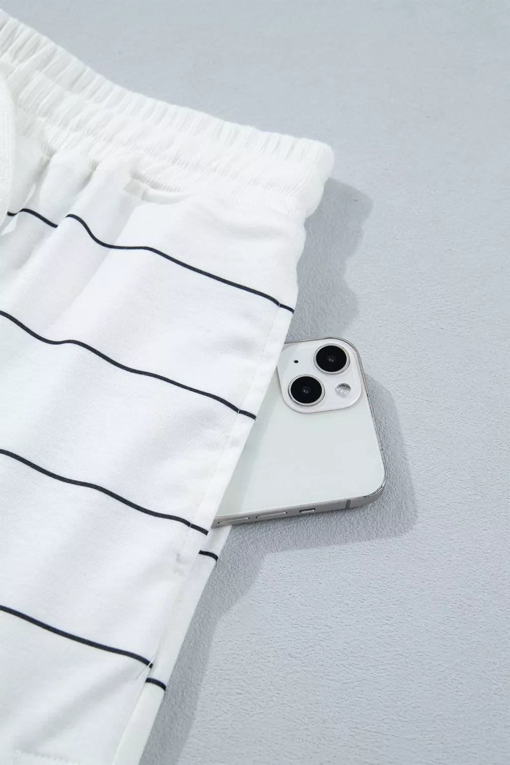 Stripe Half Sleeve Tee and Drawstring Shorts Set