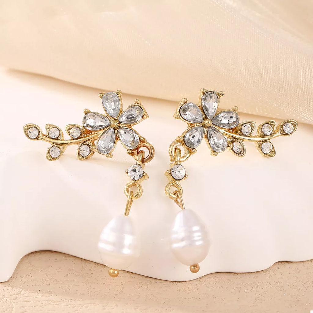 Flower Pearl Drop Earrings