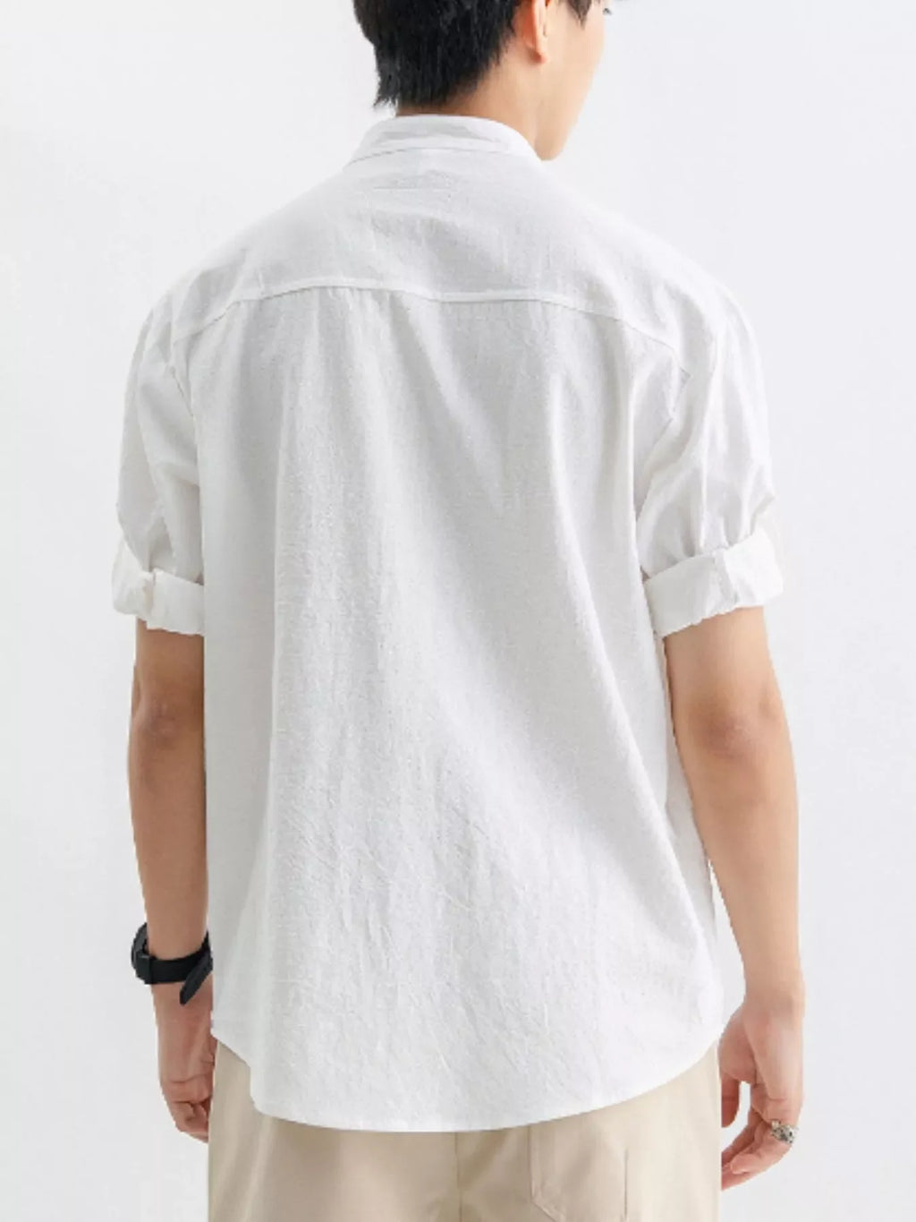Men's Plus Size Casual Button Up Roll Up Sleeve Shirt