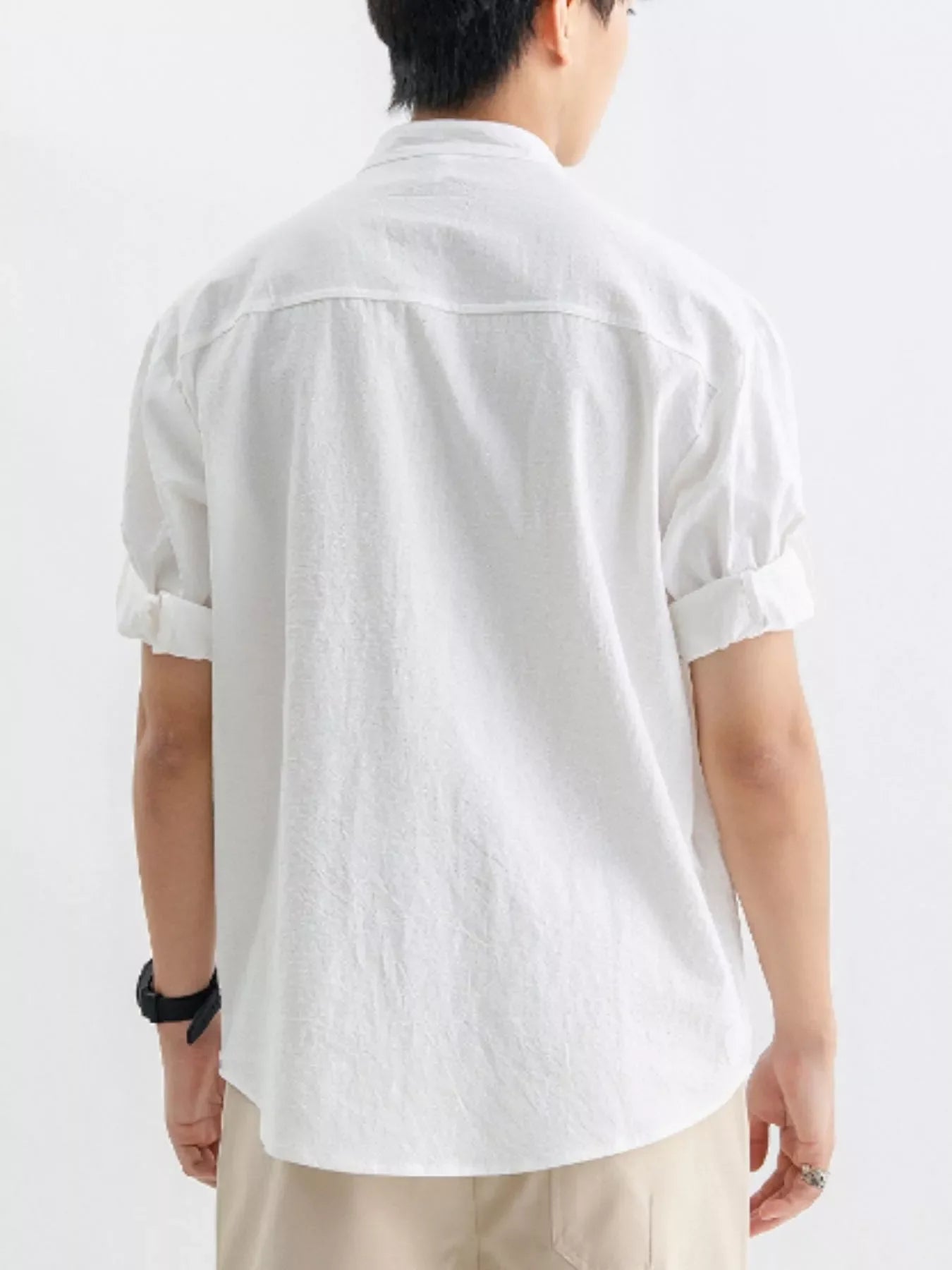 Men's Plus Size Casual Button Up Roll Up Sleeve Shirt