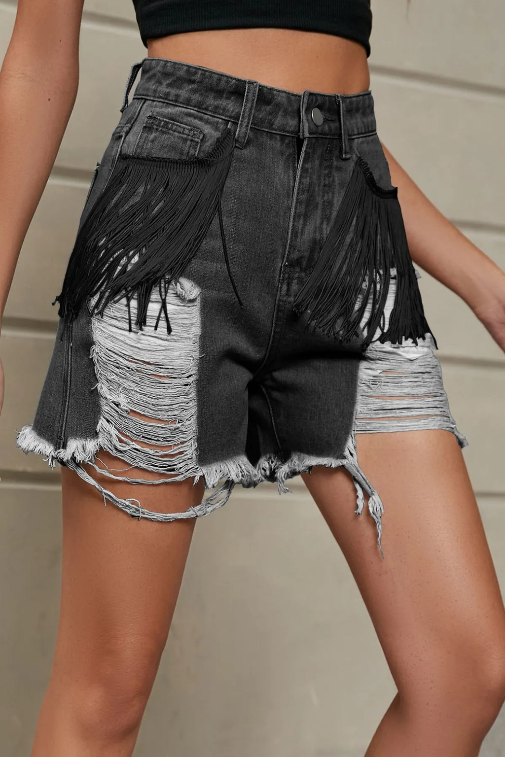 Distressed Fringe Denim Shorts