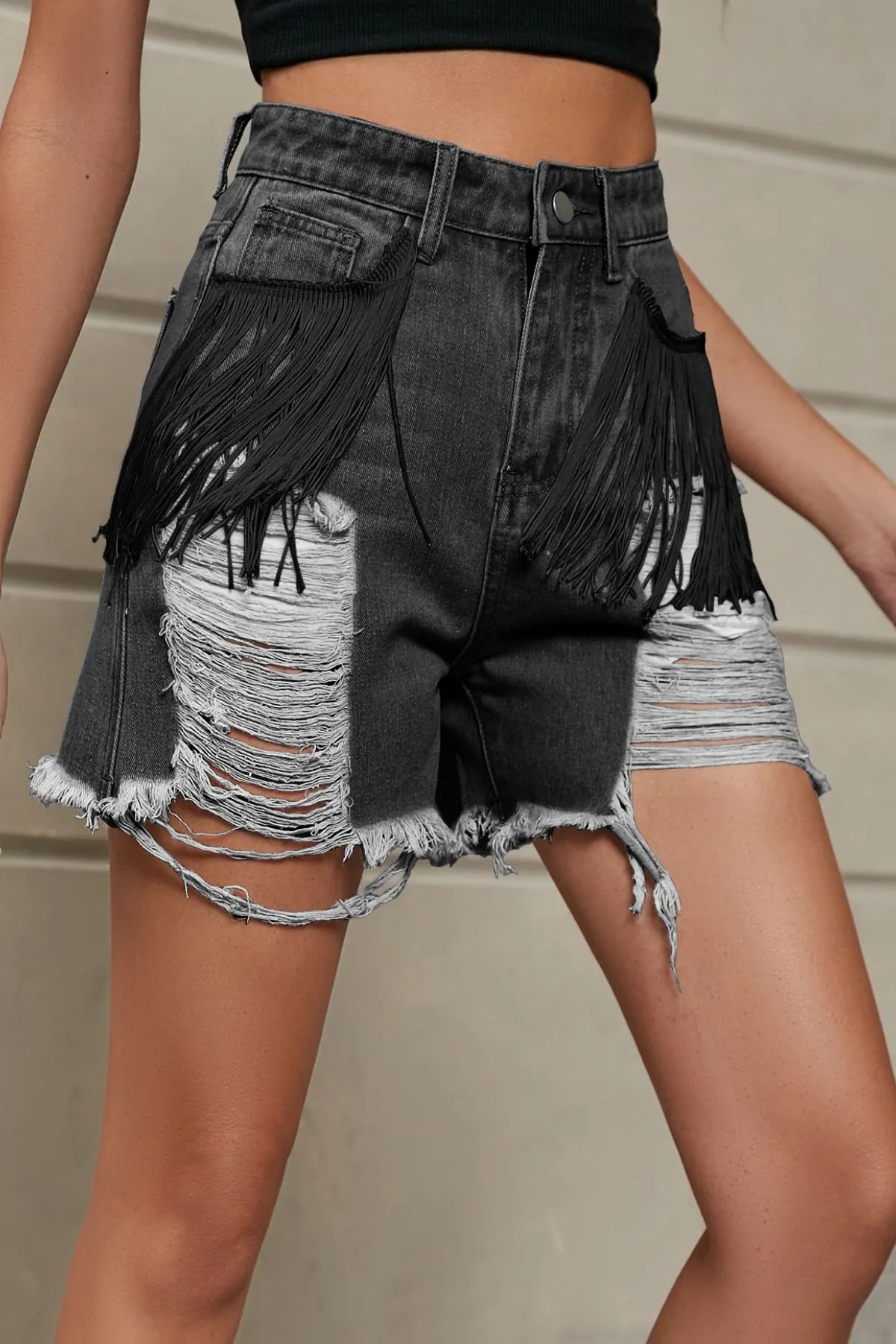 Distressed Fringe Denim Shorts