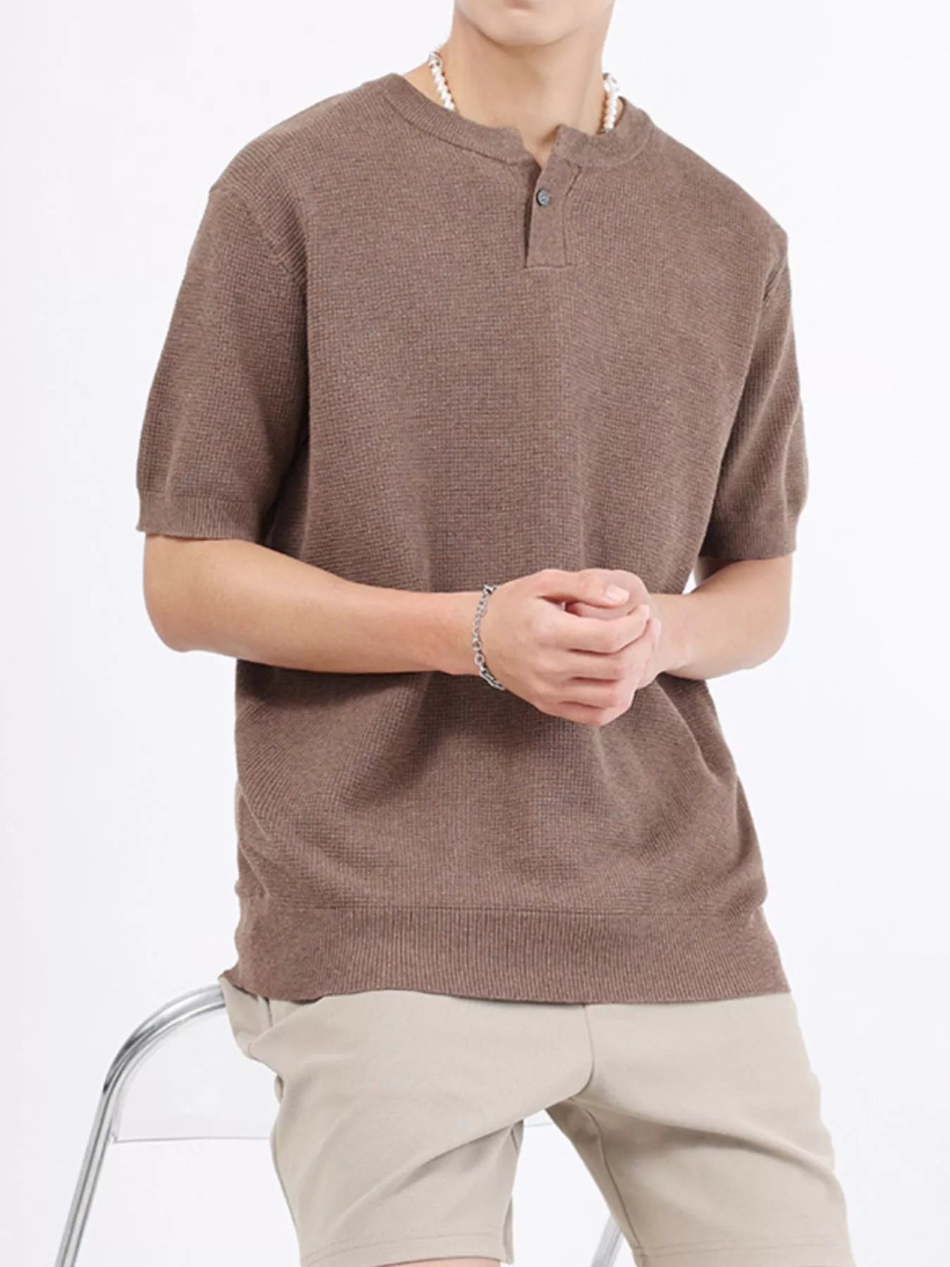 Men's Plus Size Casual Knit Henley T-Shirt