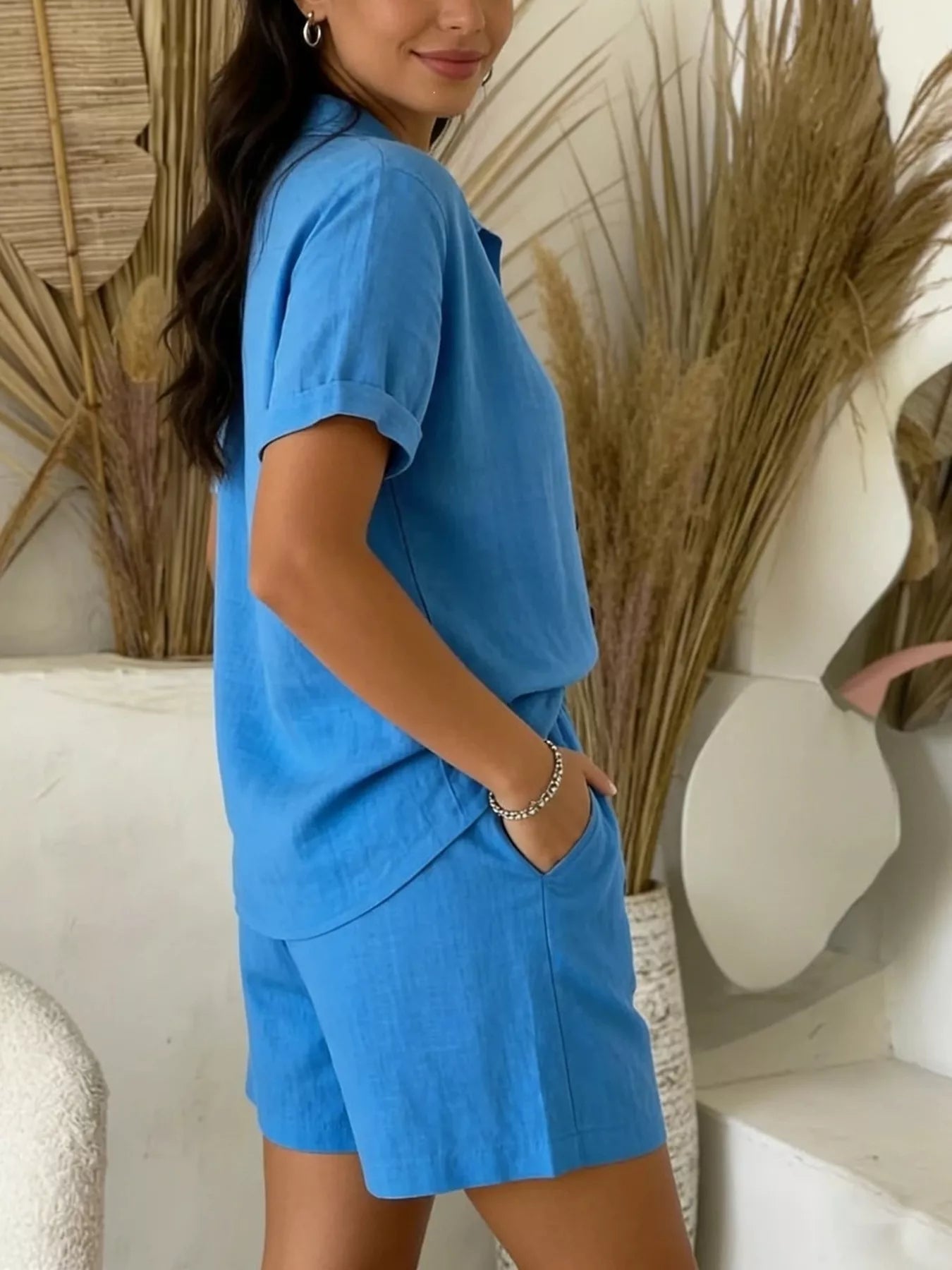 Full Size Button-Up Shirt and Shorts Set Plus Size