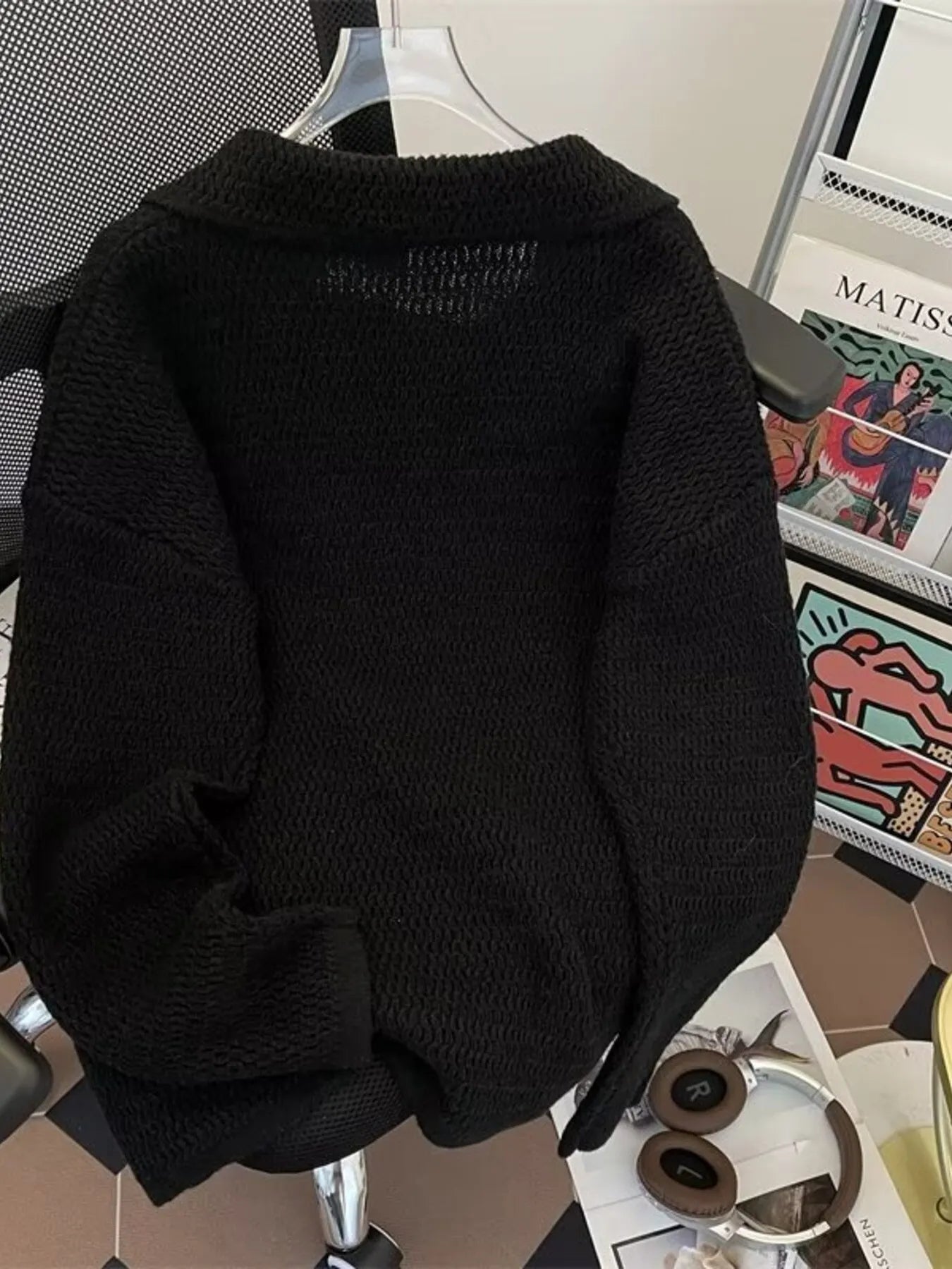 Men's Textured Knit Polo Collar Sweater
