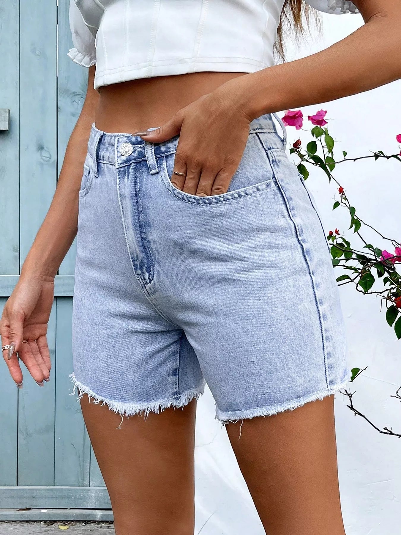 Frayed Hem Denim Shorts