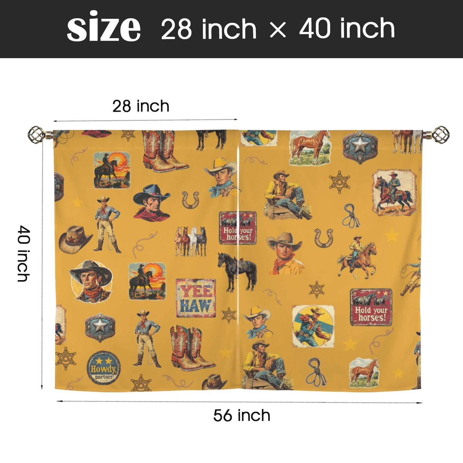 Baha Ranch Vintage Cowboy Collage Western Curtains 28" x 40" Made in America