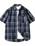 Men's Plus Size Plaid Loose Fit Short Sleeve Shirt