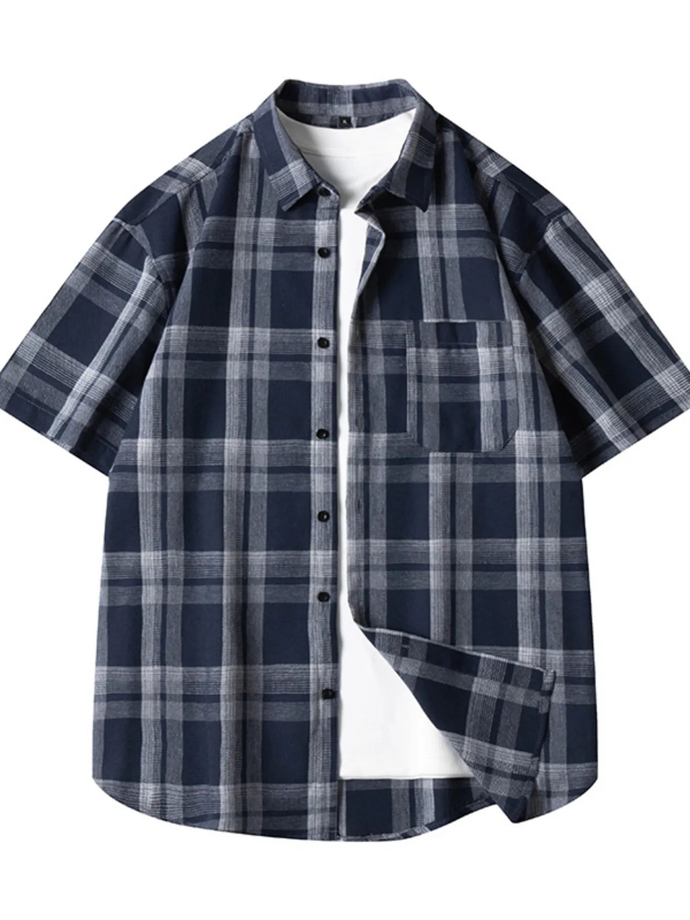 Men's Plus Size Plaid Loose Fit Short Sleeve Shirt