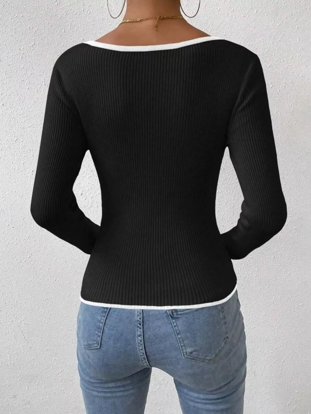 Contrast Trim Long Sleeve Knit Top