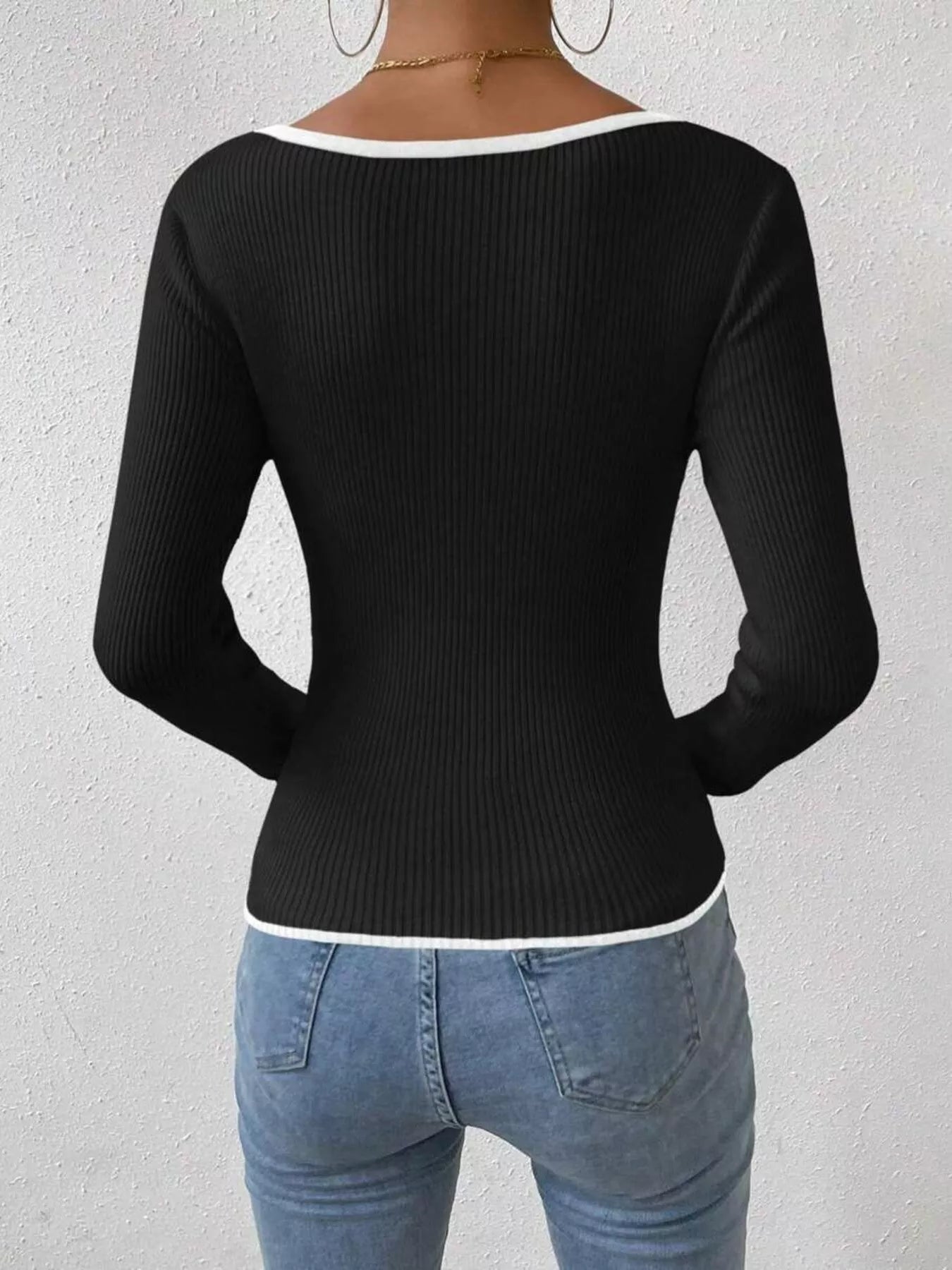 Contrast Trim Long Sleeve Knit Top
