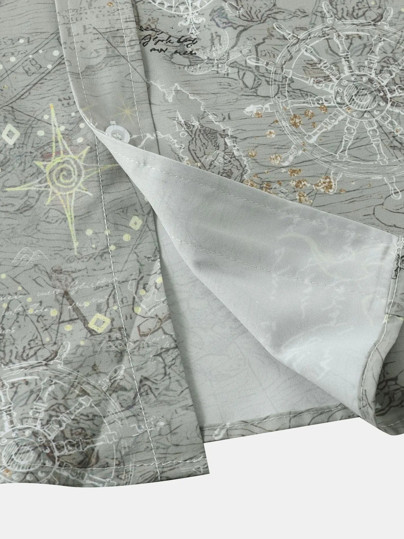 Men's Vintage Map Print Short Sleeve Button Down Shirt
