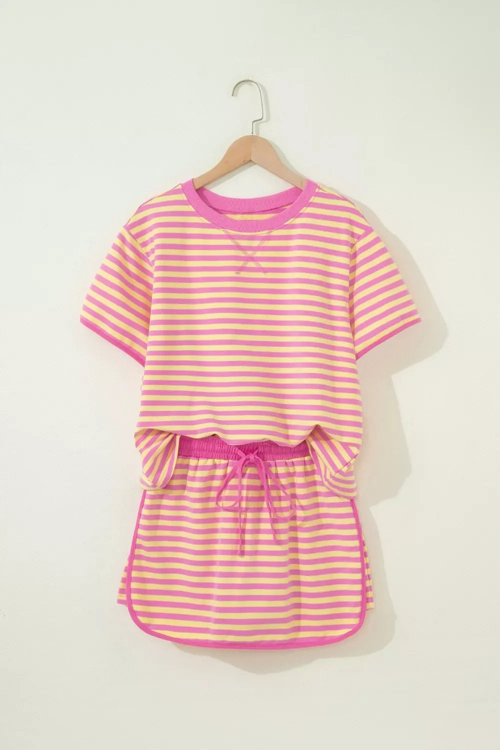 Striped Round Neck Tee and Shorts Casual Set