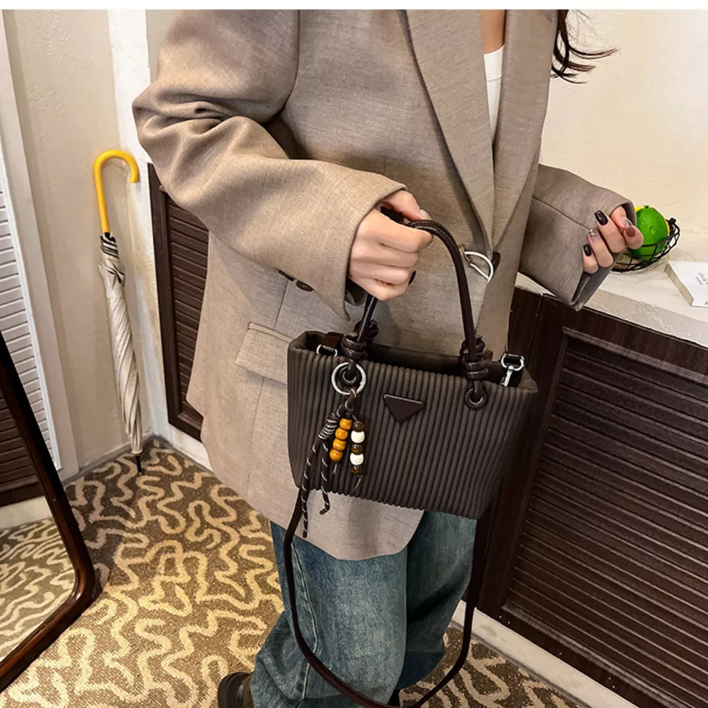 Textured Crossbody Bag with Top Handle