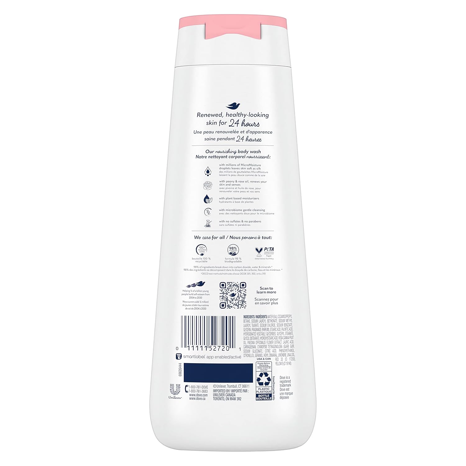 Dove Body Wash 4 Count Renewing Peony and Rose Oil for Renewed, Healthy-Looking Skin Gentle Skin Cleanser with 24hr Renewing MicroMoisture 20 oz