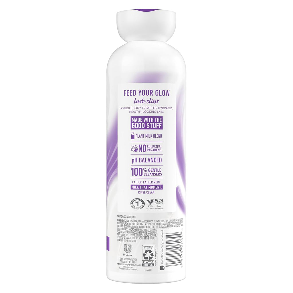 Dove Plant Milk Cleansing Body Wash Acai & Rice Milk For Women For Moisturized Skin 17.5 fl oz