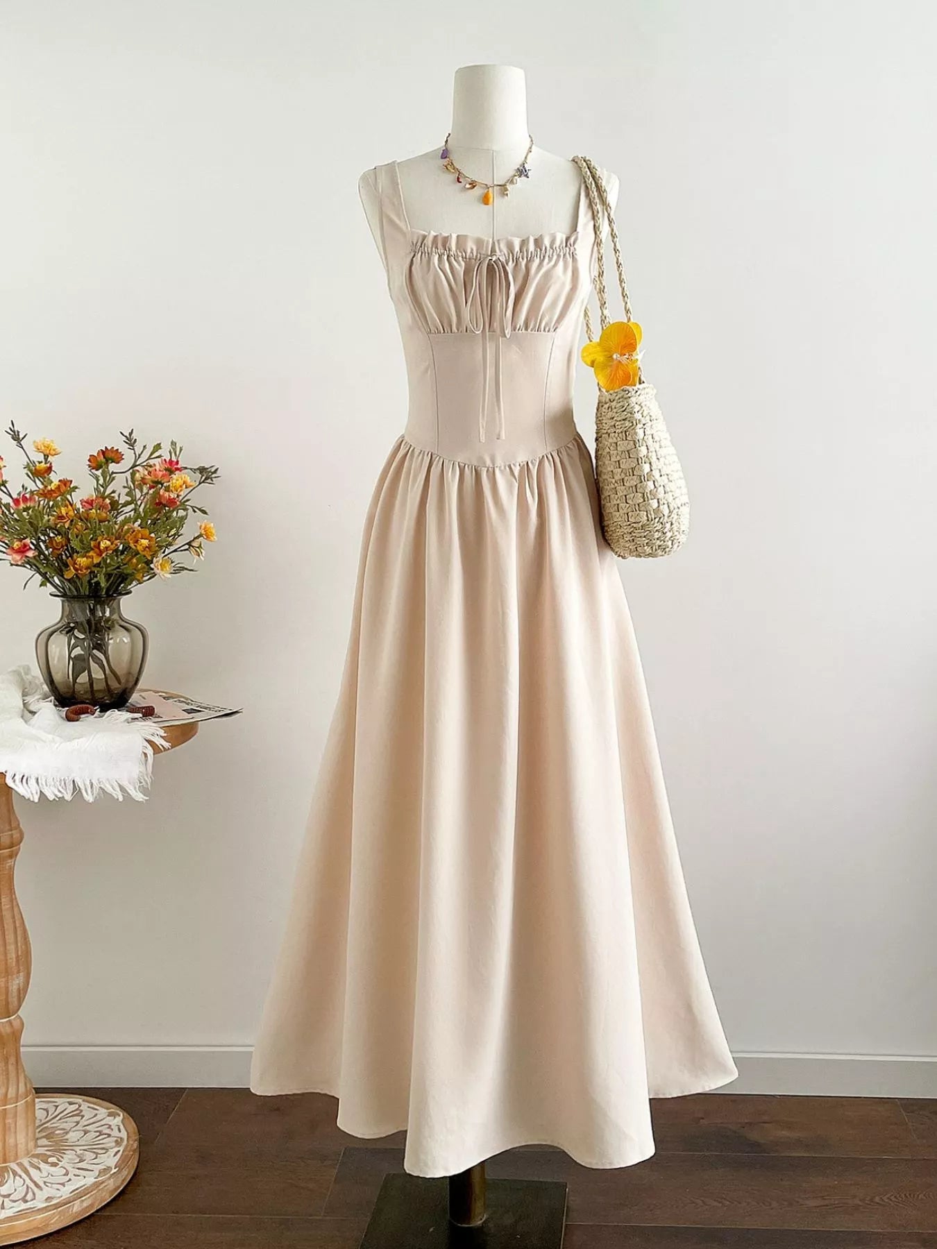 Square Neck Sleeveless A-Line Dress