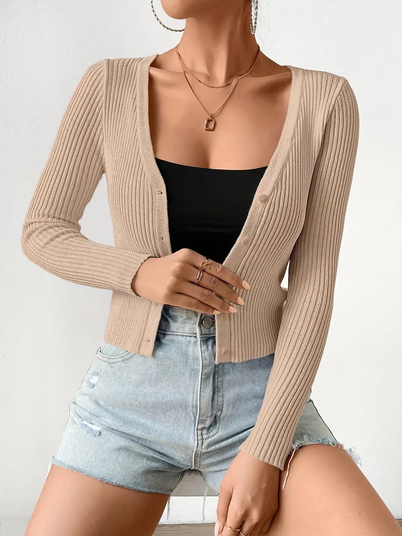 Ribbed Knit Button-Up Cardigan