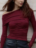Off-Shoulder Ruched Long Sleeve T-Shirt