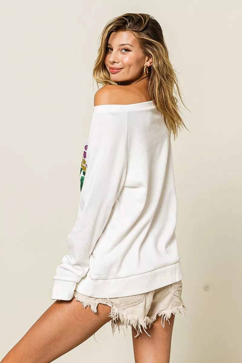 BiBi Mardi Gras Glitter Lettering Sweatshirt